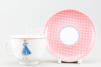 Чашка с блюдцем чайная ф. Подарочная рис. Оттепель (розовый)
