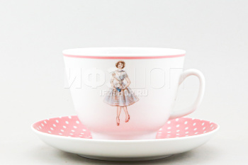 Чашка с блюдцем чайная ф. Подарочная рис. Оттепель (розовый)