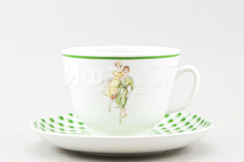 Чашка с блюдцем чайная ф. Подарочная рис. Оттепель (зеленый)
