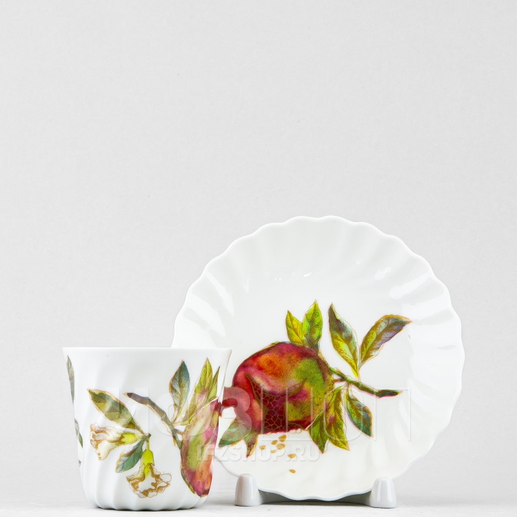 Чашка с блюдцем кофейная ф. Витая рис. Гранаты (микс) в Москве