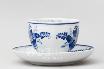 Чашка с блюдцем чайная ф. Гранатовый рис. Цветы (с золотом)