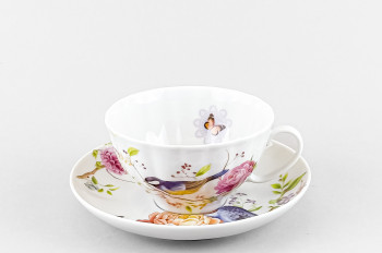 Чашка с блюдцем чайная ф. Белый лебедь рис. Птичка Королек
