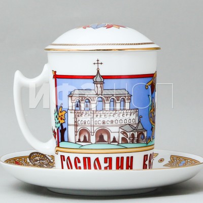 Бокал с блюдцем с крышкой ф. Снежное утро рис. Великий Новгород