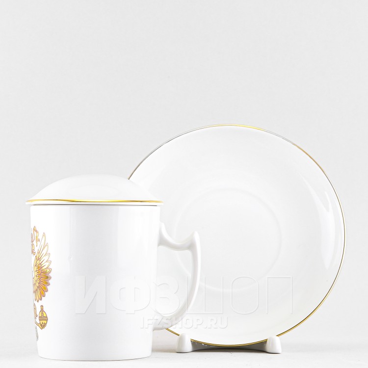 Бокал с блюдцем с крышкой ф. Снежное утро рис. Двуглавый орел в Москве