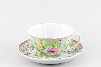 Чашка с блюдцем чайная ф. Белый лебедь рис. Летний сад