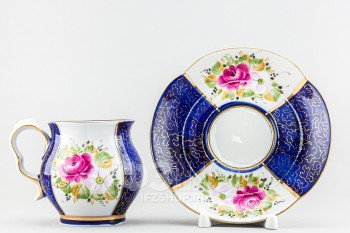 Чашка с блюдцем чайная ф. Голубая рапсодия рис. Художественная роспись