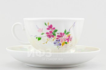 Чашка с блюдцем чайная ф. Голубая роза рис. Багульник