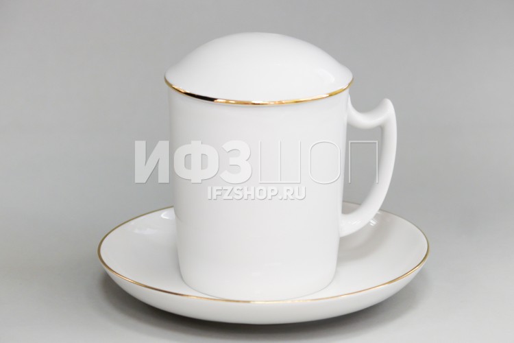 Бокал с блюдцем с крышкой ф. Снежное утро рис. Золотая отводка в Москве