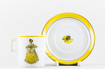 Чашка с блюдцем чайная ф. Гербовая рис. Modes de Paris (желтый, 1835 год)