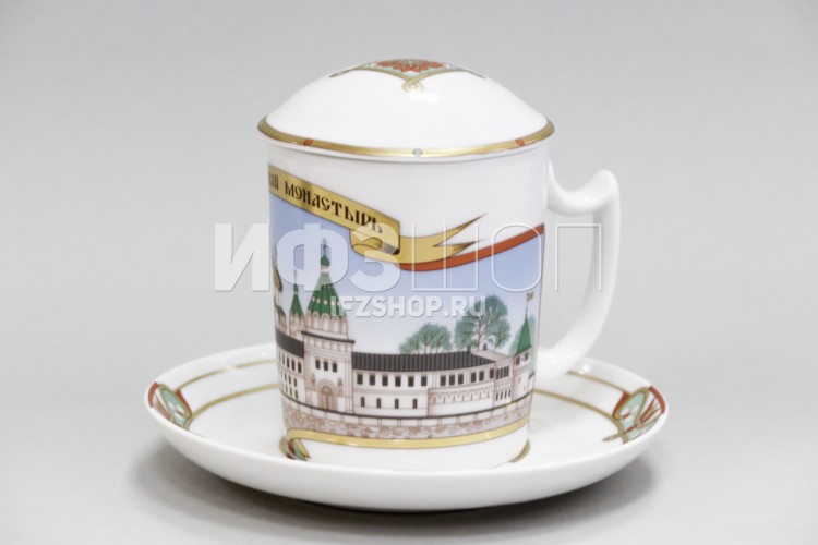 Бокал с блюдцем с крышкой ф. Снежное утро рис. Ипатьевский монастырь в Москве