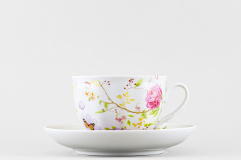 Чашка с блюдцем чайная ф. Гранатовый рис. Птичка Королек