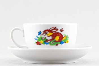 Чашка с блюдцем чайная ф. Янтарь рис. Веселый колобок и сорока