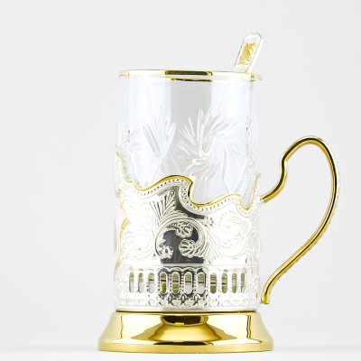 Подстаканник с позолотой со стаканом и ложкой, Кольчугинские зори