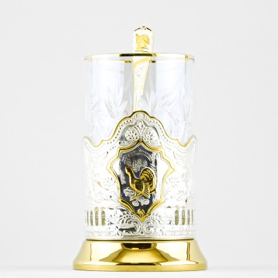 Подстаканник с позолотой со стаканом и ложкой, Кольчугинские зори