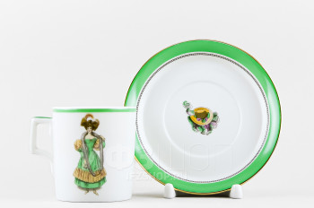 Чашка с блюдцем чайная ф. Гербовая рис. Modes de Paris (зеленый, 1830 год)