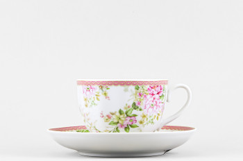 Чашка с блюдцем чайная ф. Гранатовый рис. Цветочный вальс