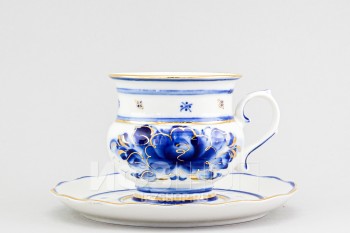 Чашка с блюдцем чайная ф. Голубка рис. Гжель с золотом
