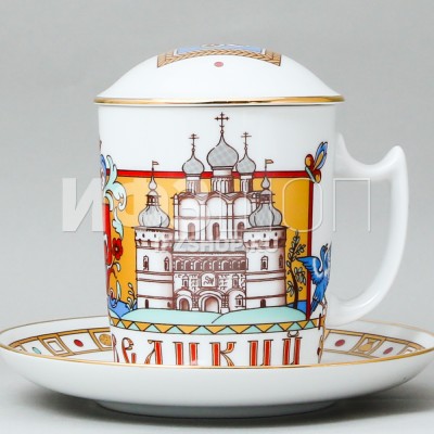 Бокал с блюдцем с крышкой ф. Снежное утро рис. Ростов Великий