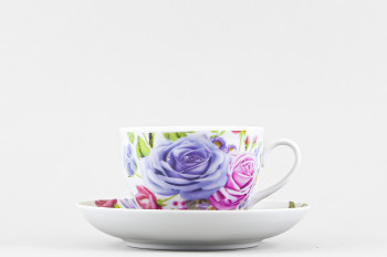 Чашка с блюдцем чайная ф. Гранатовый рис. Розовый аромат
