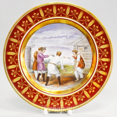 Декоративная тарелка 26.5 см рис. Гурьевский. Игра в свайку