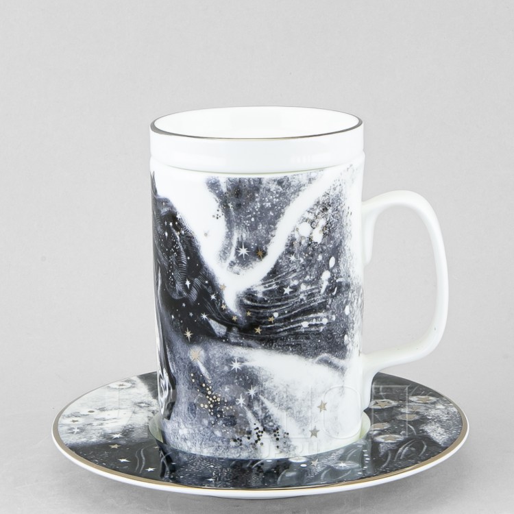 Бокал с блюдцем и крышкой рис. Черный мустанг в Москве