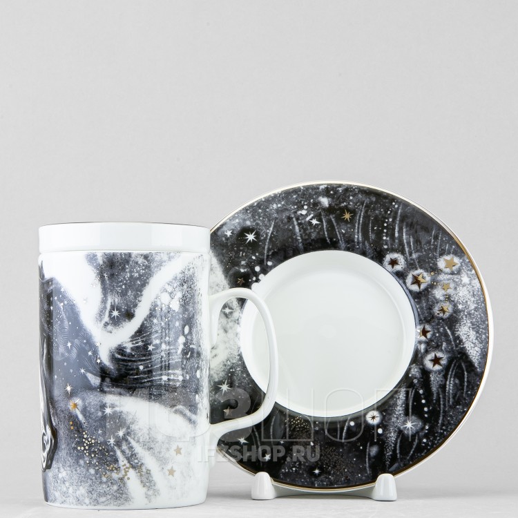 Бокал с блюдцем и крышкой рис. Черный мустанг в Москве