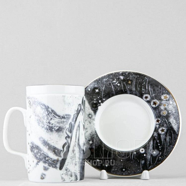 Бокал с блюдцем и крышкой рис. Черный мустанг в Москве