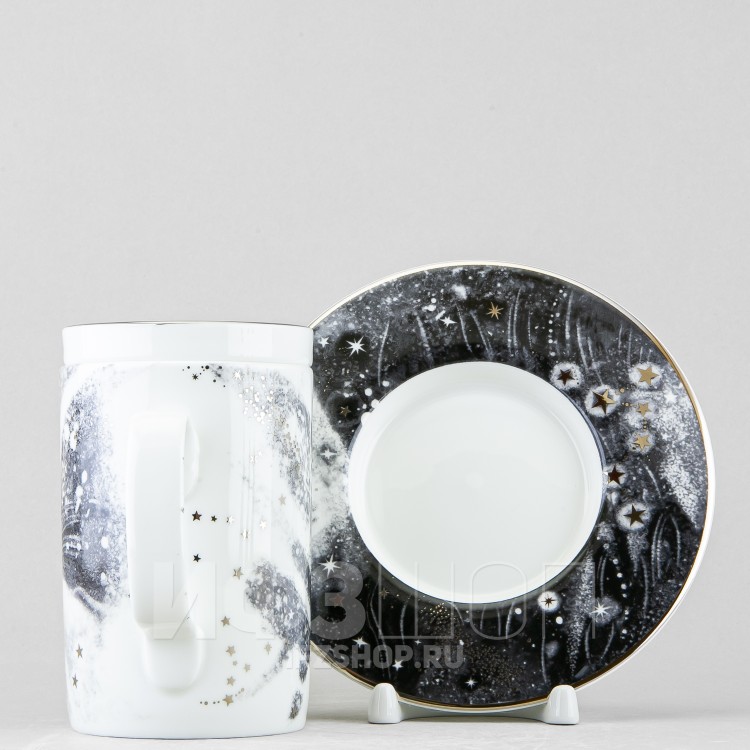 Бокал с блюдцем и крышкой рис. Черный мустанг в Москве