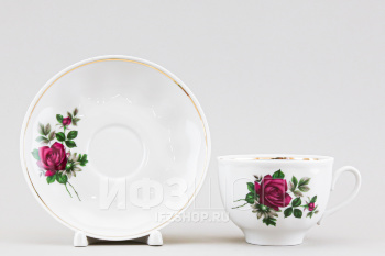 Чашка с блюдцем чайная ф. Гранатовый рис. Черная роза