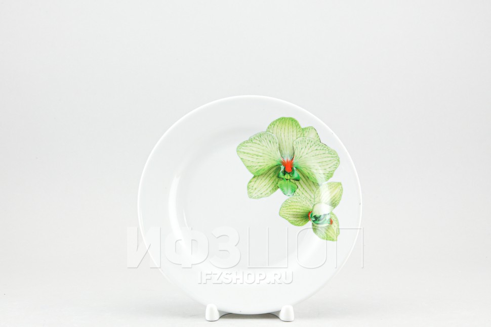 Тарелка плоская 17.5 см ф. Гладкий край рис. Орхидея зеленая