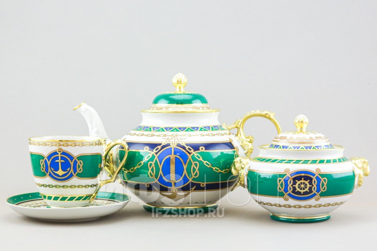 Сервиз чайный ф. Александр III рис. Морская держава, 14 предметов 
