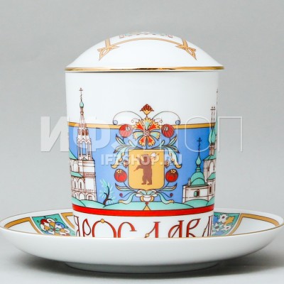 Бокал с блюдцем с крышкой ф. Снежное утро рис. Ярославль