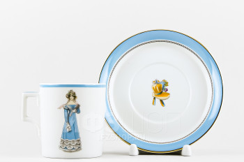 Чашка с блюдцем чайная ф. Гербовая рис. Modes de Paris (голубой, 1823 год)