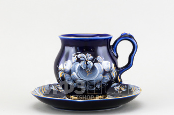 Чашка с блюдцем чайная ф. Голубая рапсодия рис. Кобальтовое крытье с золотом