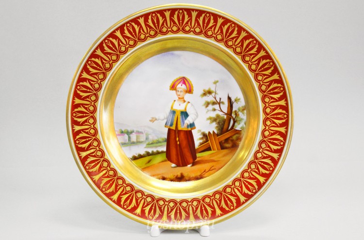 Декоративная тарелка 26.5 см рис. Гурьевский. Купчиха в Москве