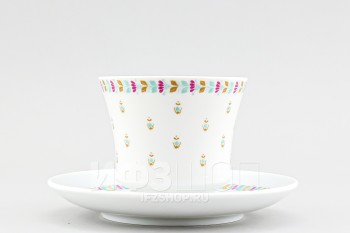 Чашка с блюдцем чайная ф. Банкетная рис. Цветочный венок (без золота)