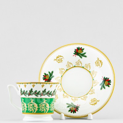 Чашка с блюдцем чайная ф. Юлия рис. Еловые веточки