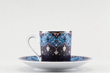Чашка с блюдцем кофейная 80 мл рис. Дхара в синем / Dhara Bleu