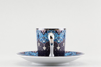 Чашка с блюдцем кофейная 80 мл рис. Дхара в синем / Dhara Bleu
