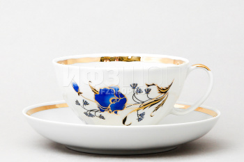 Чашка с блюдцем чайная ф. Белый лебедь рис. Синий мак