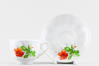 Чашка с блюдцем чайная ф. Гранатовый рис. Роза красная