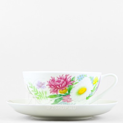 Чашка с блюдцем чайная ф. Купольная рис. Полевые цветы №2