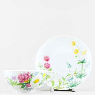 Чашка с блюдцем чайная ф. Купольная рис. Полевые цветы №2