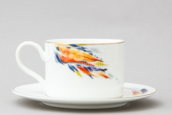 Чашка с блюдцем чайная ф. Премиум рис. Огненный цветок №1