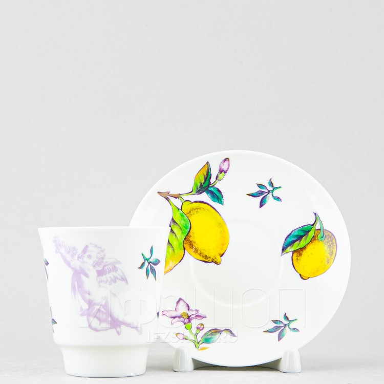 Чашка с блюдцем кофейная ф. Майская рис. Лимоны (микс) в Москве