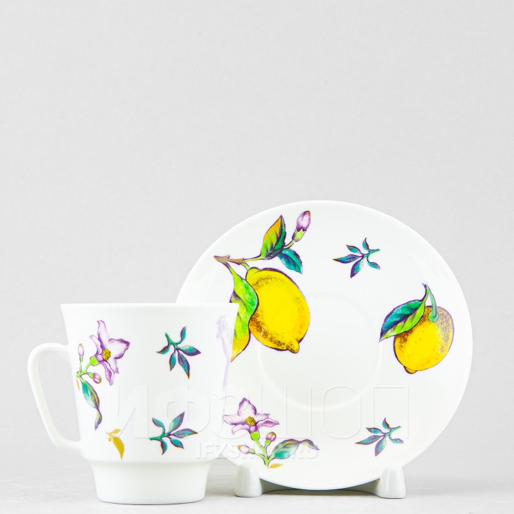 Чашка с блюдцем кофейная ф. Майская рис. Лимоны (микс) в Москве