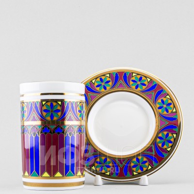 Бокал с блюдцем и крышкой рис. Готический 7