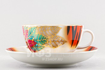 Чашка с блюдцем чайная ф. Тюльпан рис. Пуансеттия
