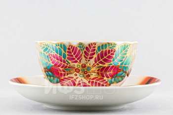 Чашка с блюдцем чайная ф. Тюльпан рис. Пуансеттия