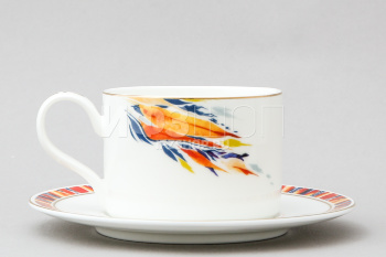 Чашка с блюдцем чайная ф. Премиум рис. Огненный цветок №2